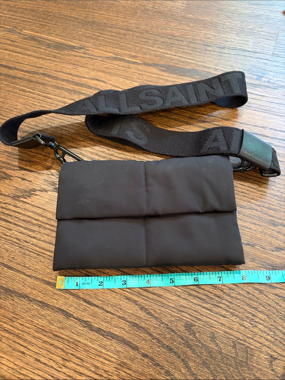 All Saints Black Quilted Belt Bag with Logo Strap